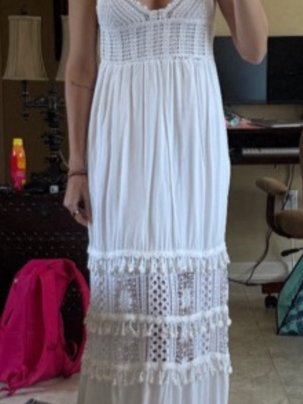 White Crochet-Detail Maxi Dress - Women's Summer Dress